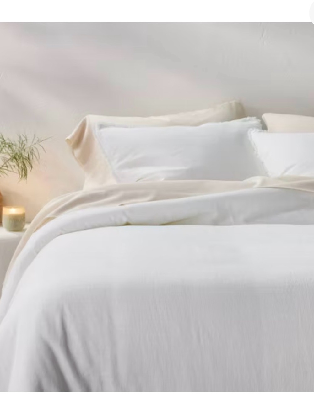 New Open Bag Fresh White King/Cal King Heavyweight Linen Blend Comforter & Shams